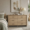 Kori Wide Dresser | 6 Drawers with Black Handles | Light Oak Brown