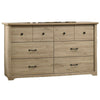 Jori Wide Dresser | 6 Drawers with Split Top | Black Handles | Oak Brown