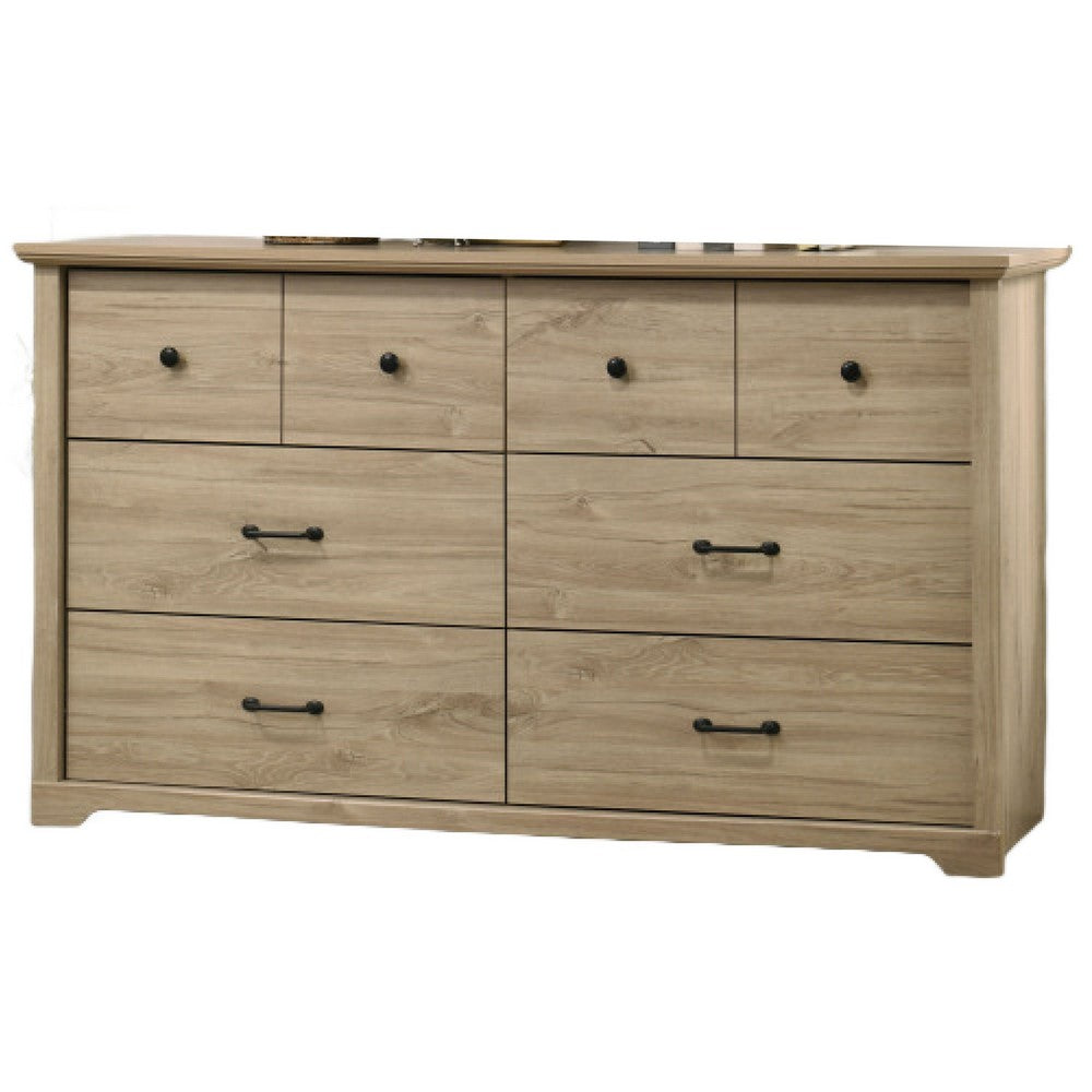 Jori Wide Dresser | 6 Drawers with Split Top | Black Handles | Oak Brown