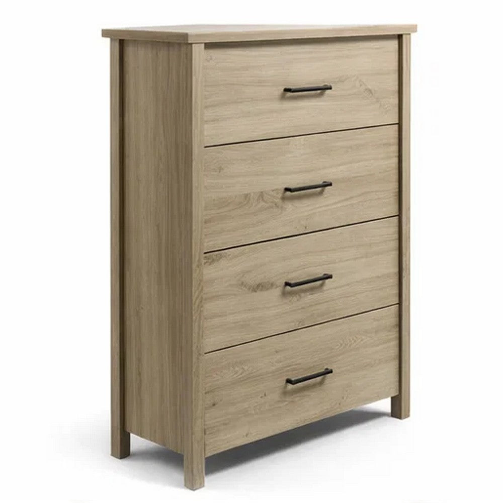 Kori Tall Dresser Chest | 4 Drawers with Black Handles | Light Oak Brown