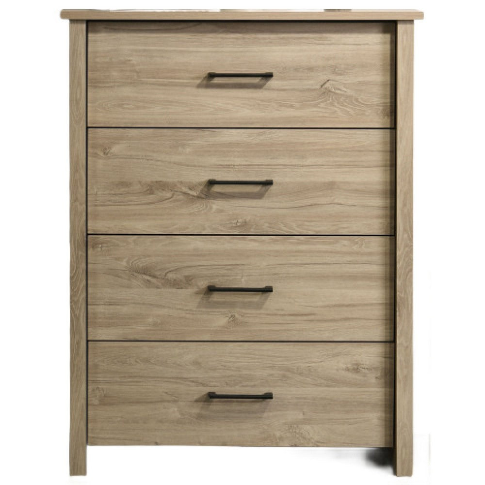 Kori Tall Dresser Chest | 4 Drawers with Black Handles | Light Oak Brown