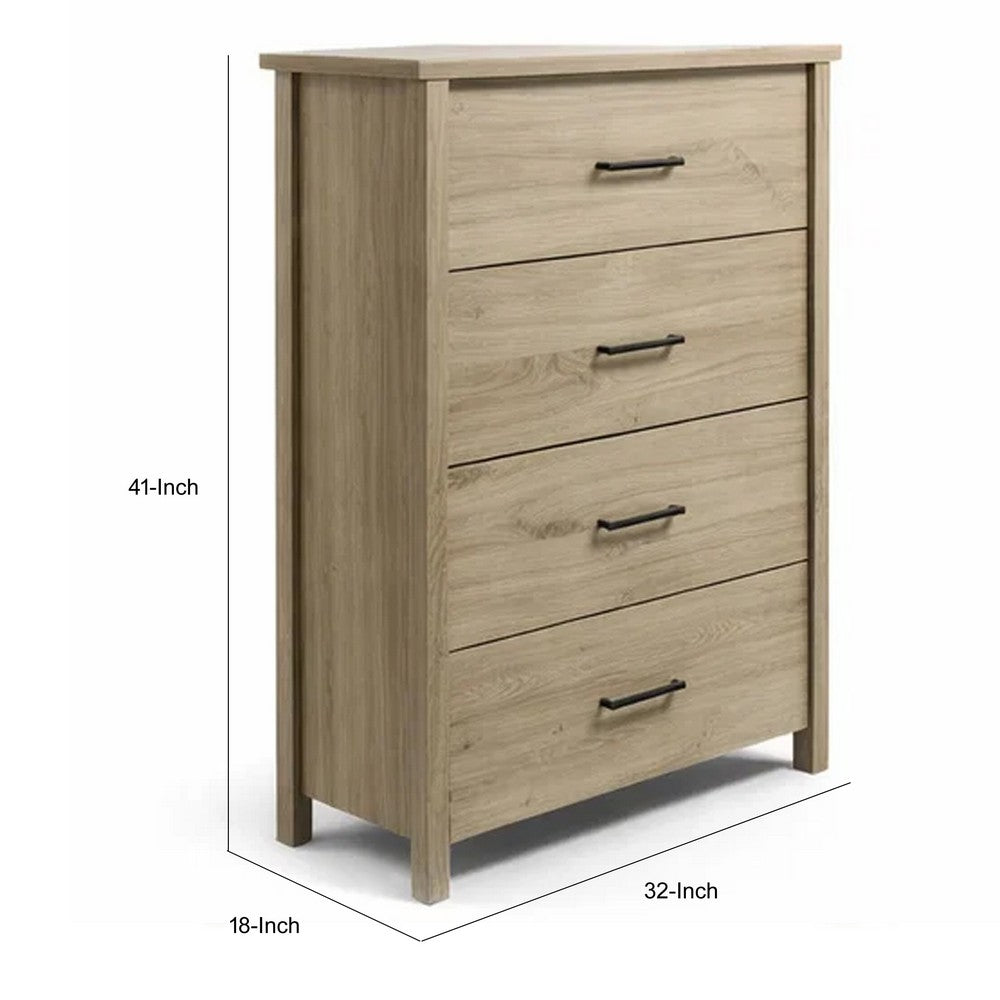 Kori Tall Dresser Chest | 4 Drawers with Black Handles | Light Oak Brown