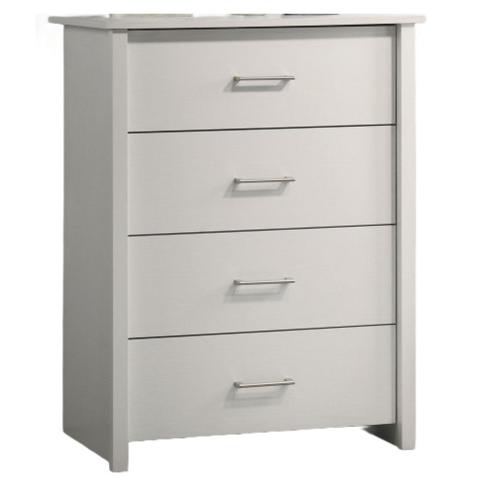 Kori Tall Dresser Chest | 4 Drawers with Silver Bar Handles | White