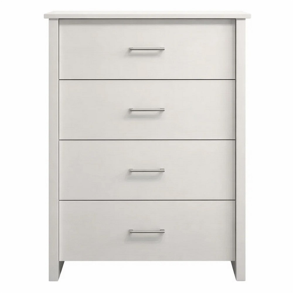 Kori Tall Dresser Chest | 4 Drawers with Silver Bar Handles | White