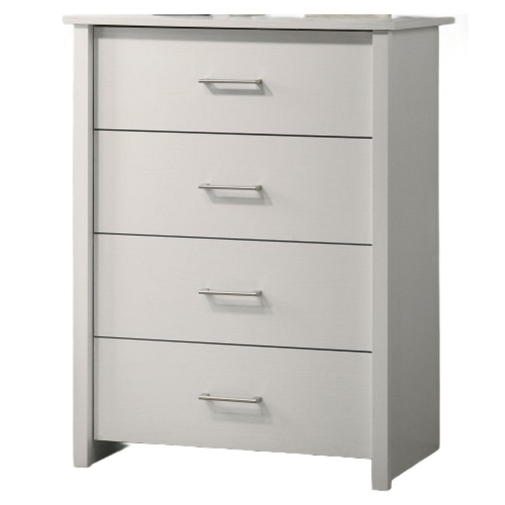 Kori Tall Dresser Chest | 4 Drawers with Silver Bar Handles | White