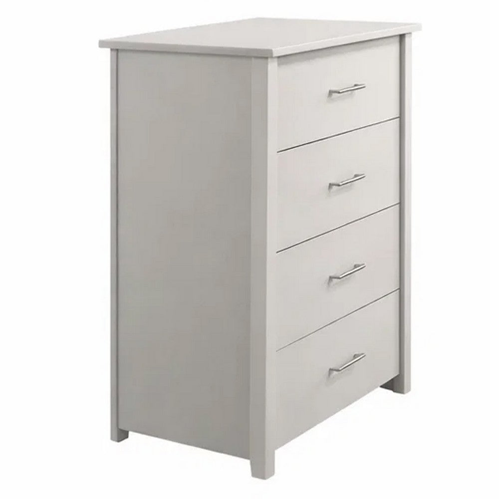 Kori Tall Dresser Chest | 4 Drawers with Silver Bar Handles | White