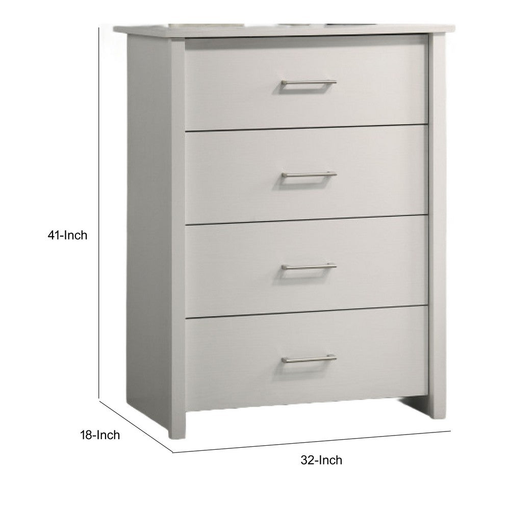 Kori Tall Dresser Chest | 4 Drawers with Silver Bar Handles | White
