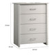Kori Tall Dresser Chest | 4 Drawers with Silver Bar Handles | White