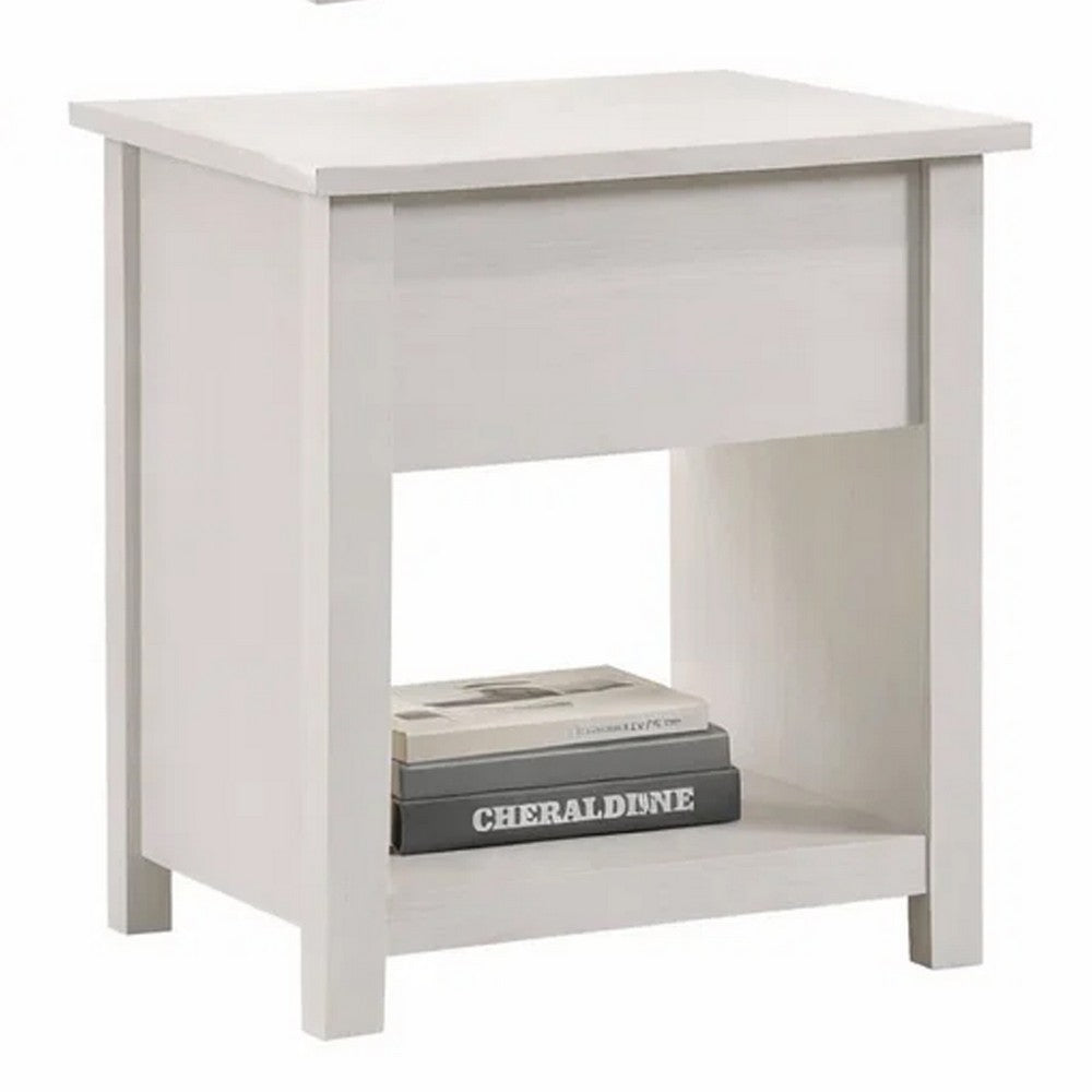 Kori Nightstand | 1 Drawer and Open Shelf | Silver Pulls | White