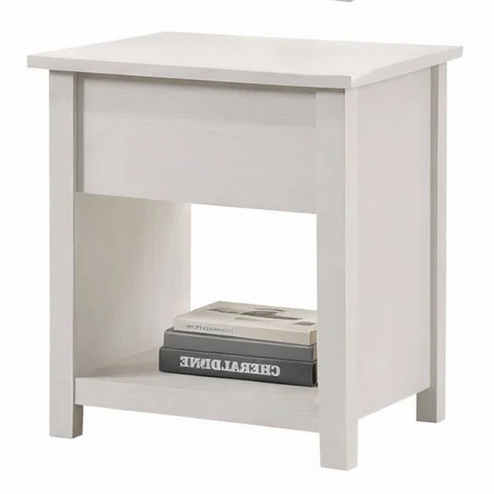 Kori Nightstand | 1 Drawer and Open Shelf | Silver Pulls | White