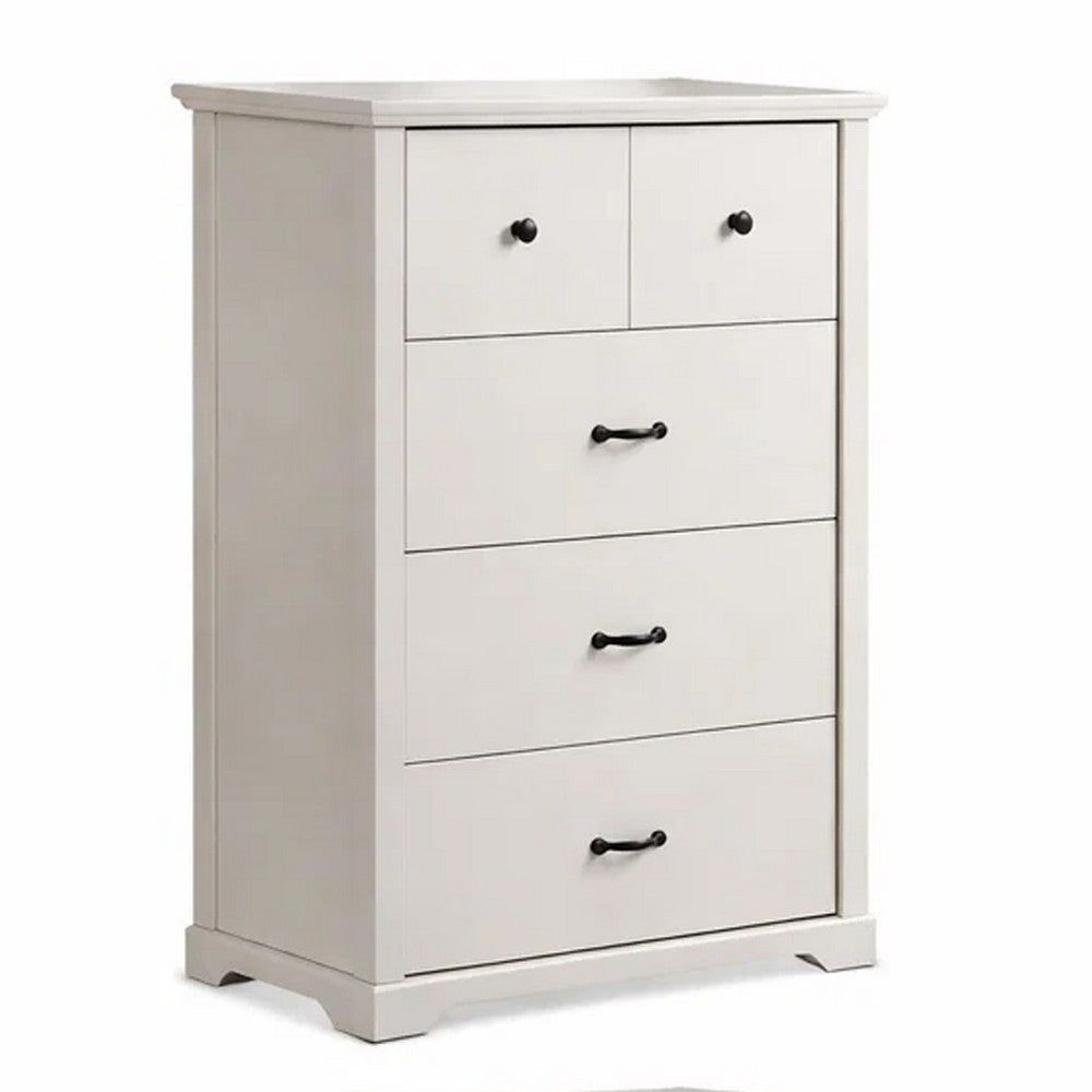 Jori Tall Dresser Chest | 4 Drawers with Split Top | Black Handles | White