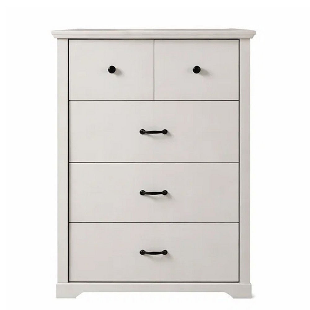 Jori Tall Dresser Chest | 4 Drawers with Split Top | Black Handles | White