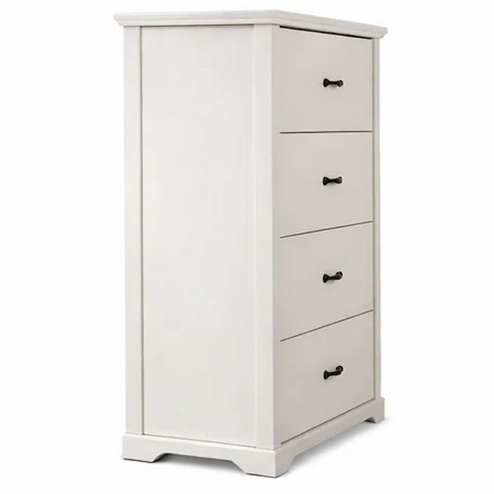 Jori Tall Dresser Chest | 4 Drawers with Split Top | Black Handles | White