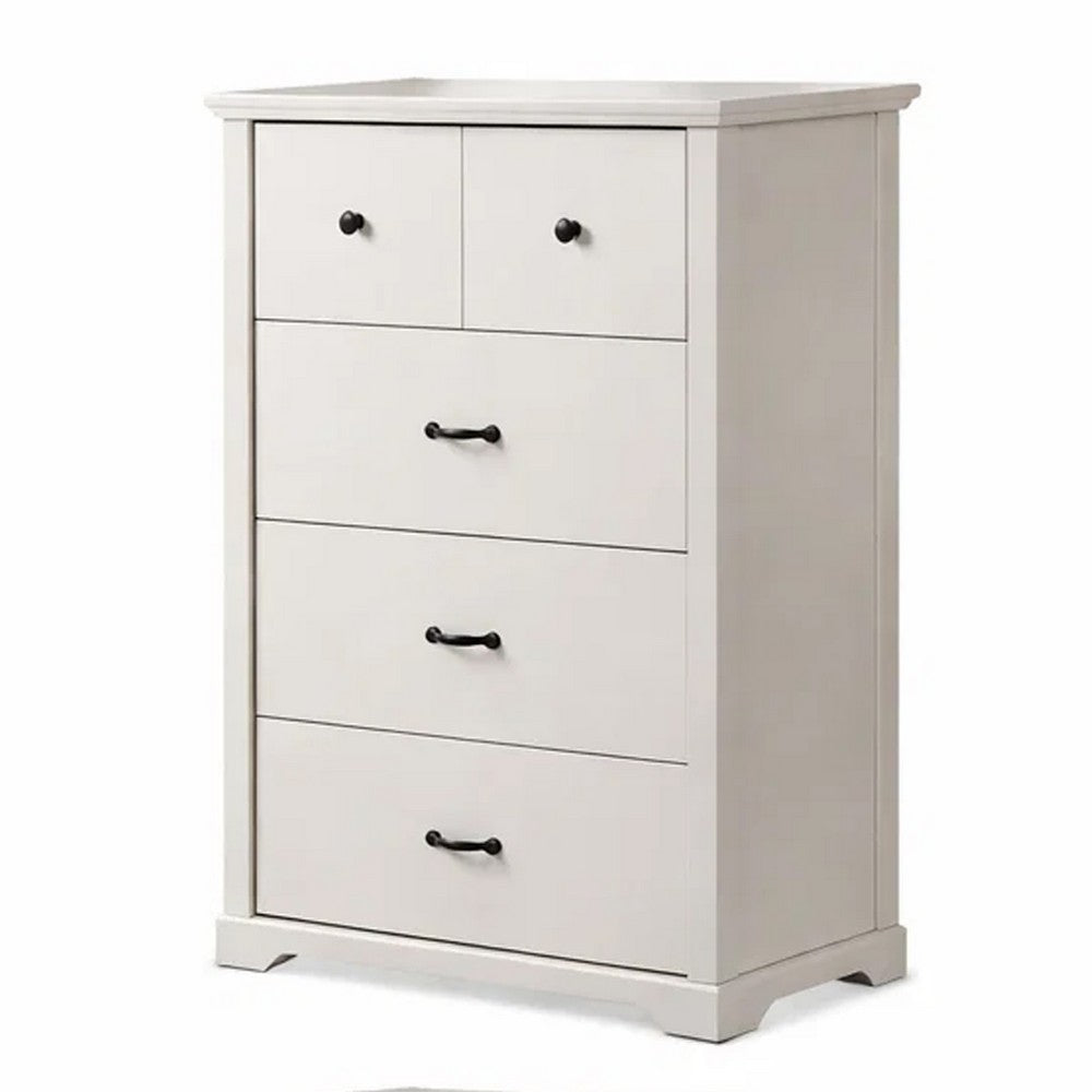 Jori Tall Dresser Chest | 4 Drawers with Split Top | Black Handles | White
