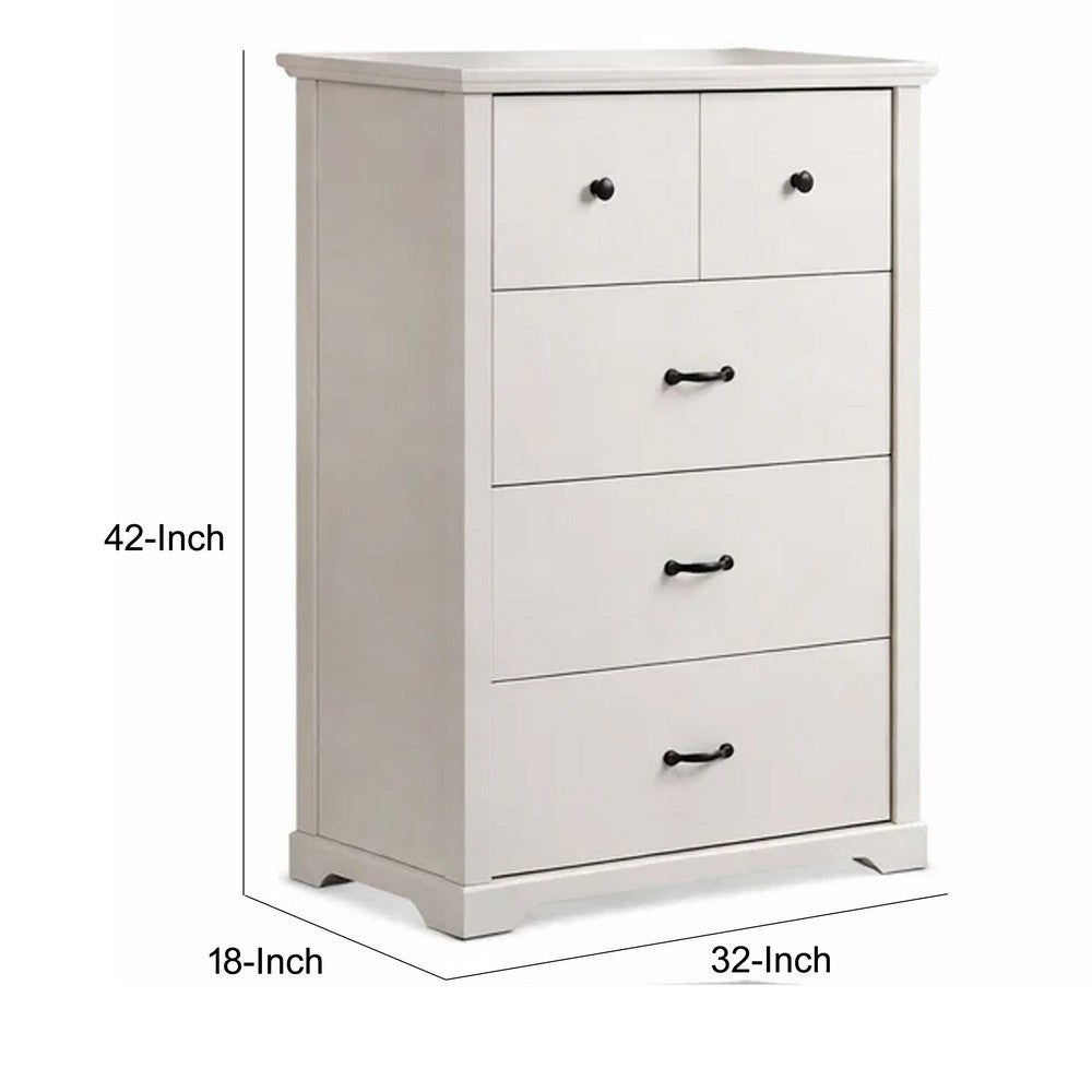 Jori Tall Dresser Chest | 4 Drawers with Split Top | Black Handles | White