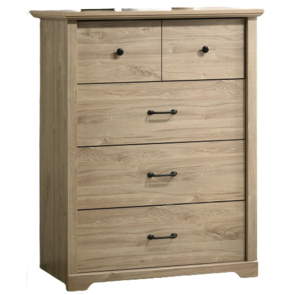 Jori Tall Dresser Chest | 4 Drawers | Split Top | Black Handles | Oak Brown