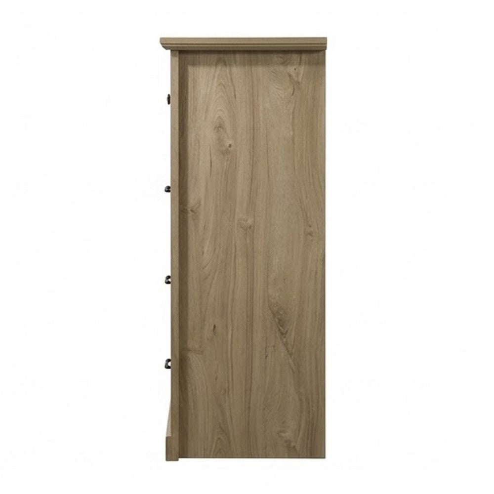 Jori Tall Dresser Chest | 4 Drawers | Split Top | Black Handles | Oak Brown