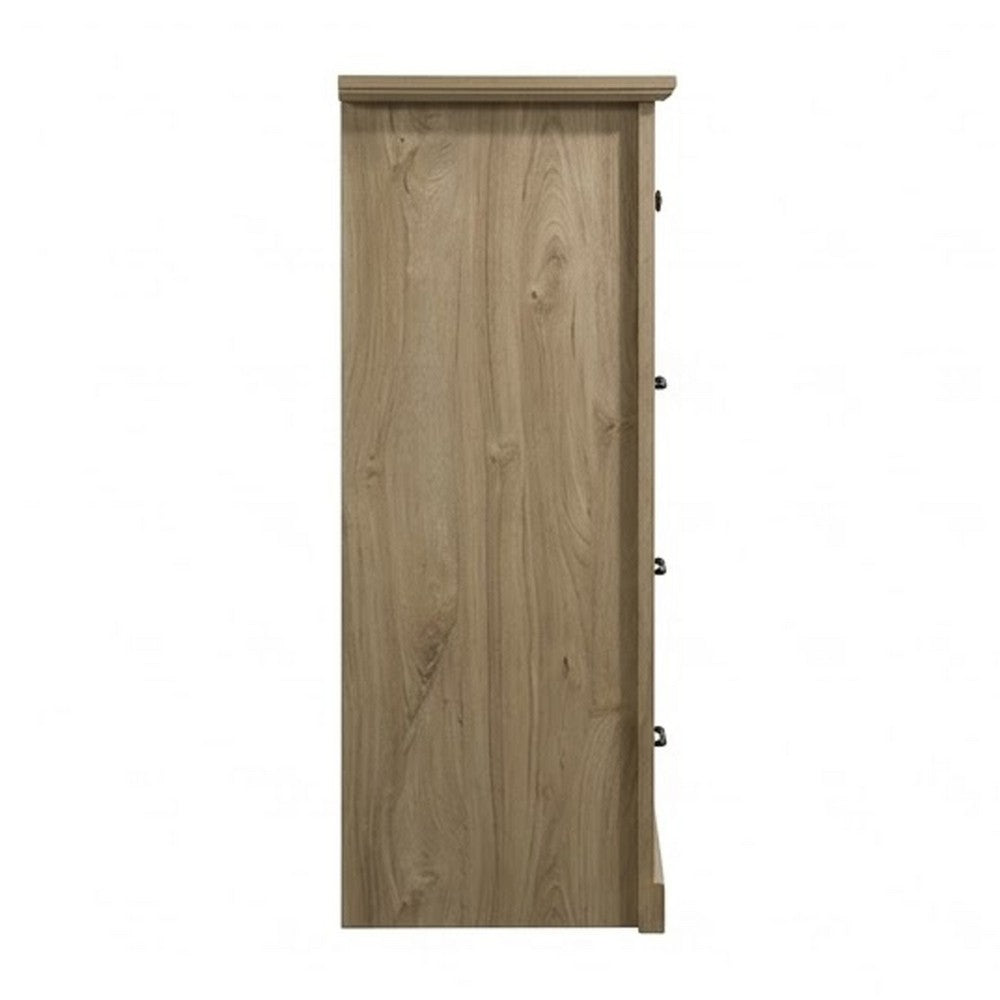Jori Tall Dresser Chest | 4 Drawers | Split Top | Black Handles | Oak Brown