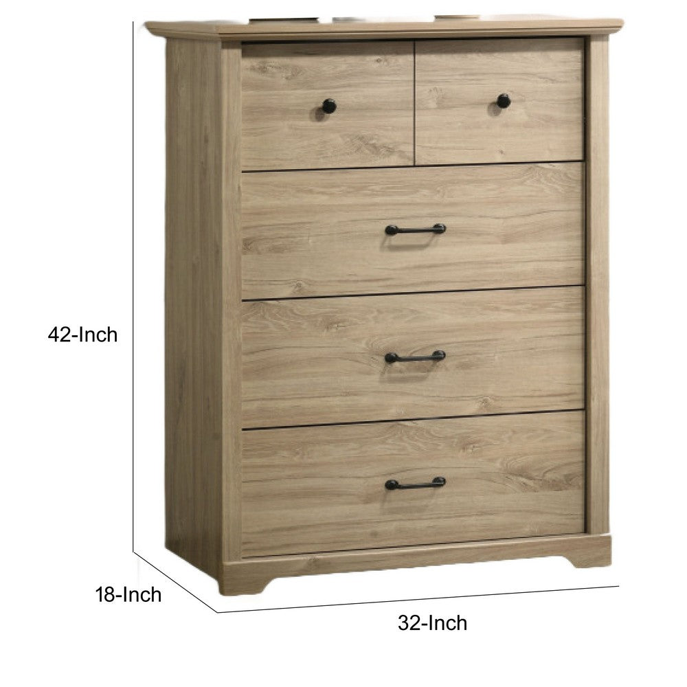 Jori Tall Dresser Chest | 4 Drawers | Split Top | Black Handles | Oak Brown