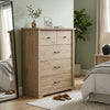 Jori Tall Dresser Chest | 4 Drawers | Split Top | Black Handles | Oak Brown