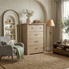 Jori Tall Dresser Chest | 4 Drawers | Split Top | Black Handles | Oak Brown