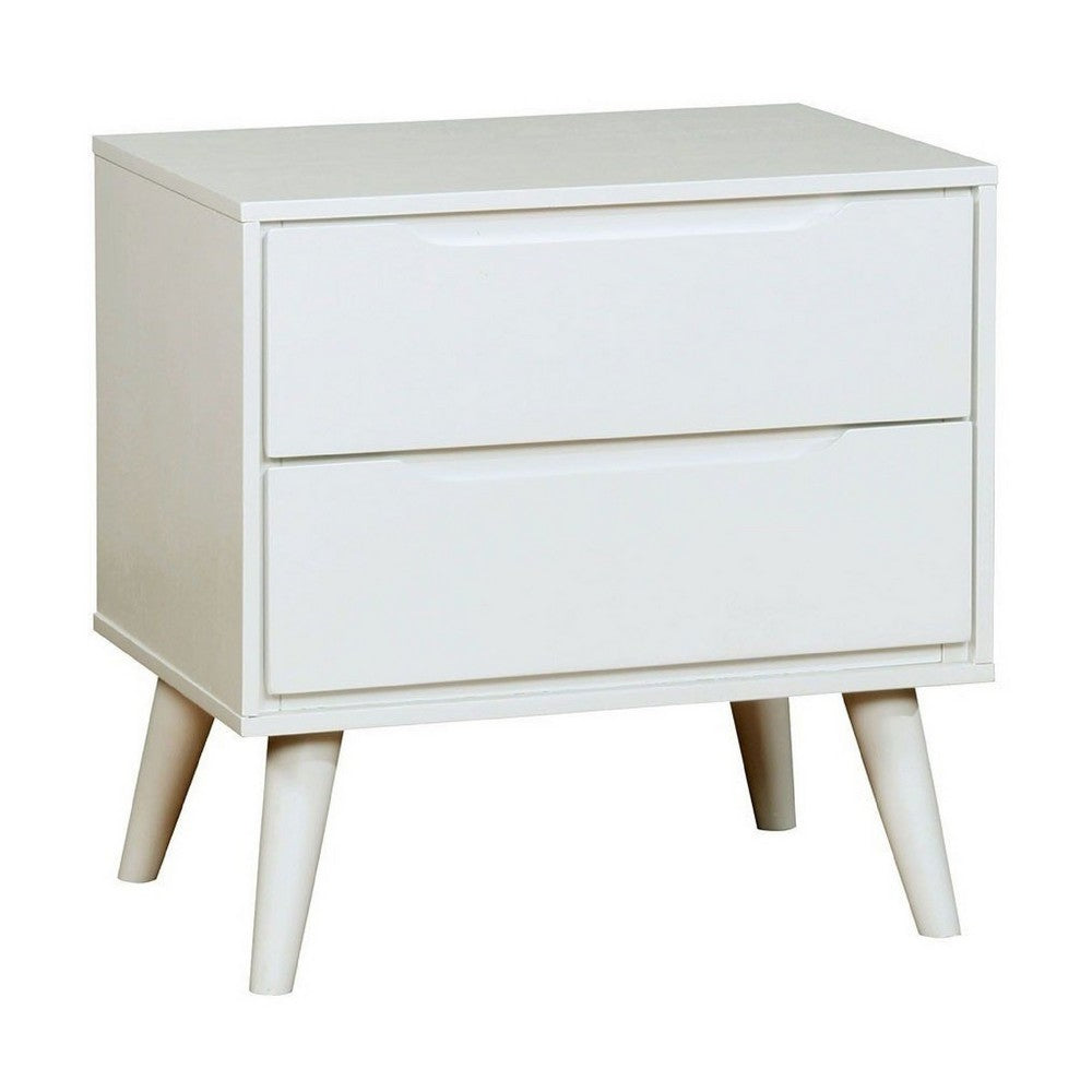 Liza Nightstand | 2 Drawers | Recessed Handles | Tapered Legs | White