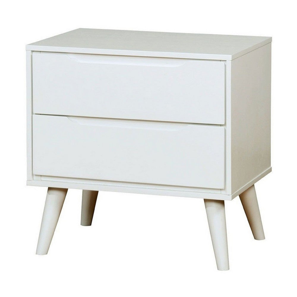 Liza Nightstand | 2 Drawers | Recessed Handles | Tapered Legs | White