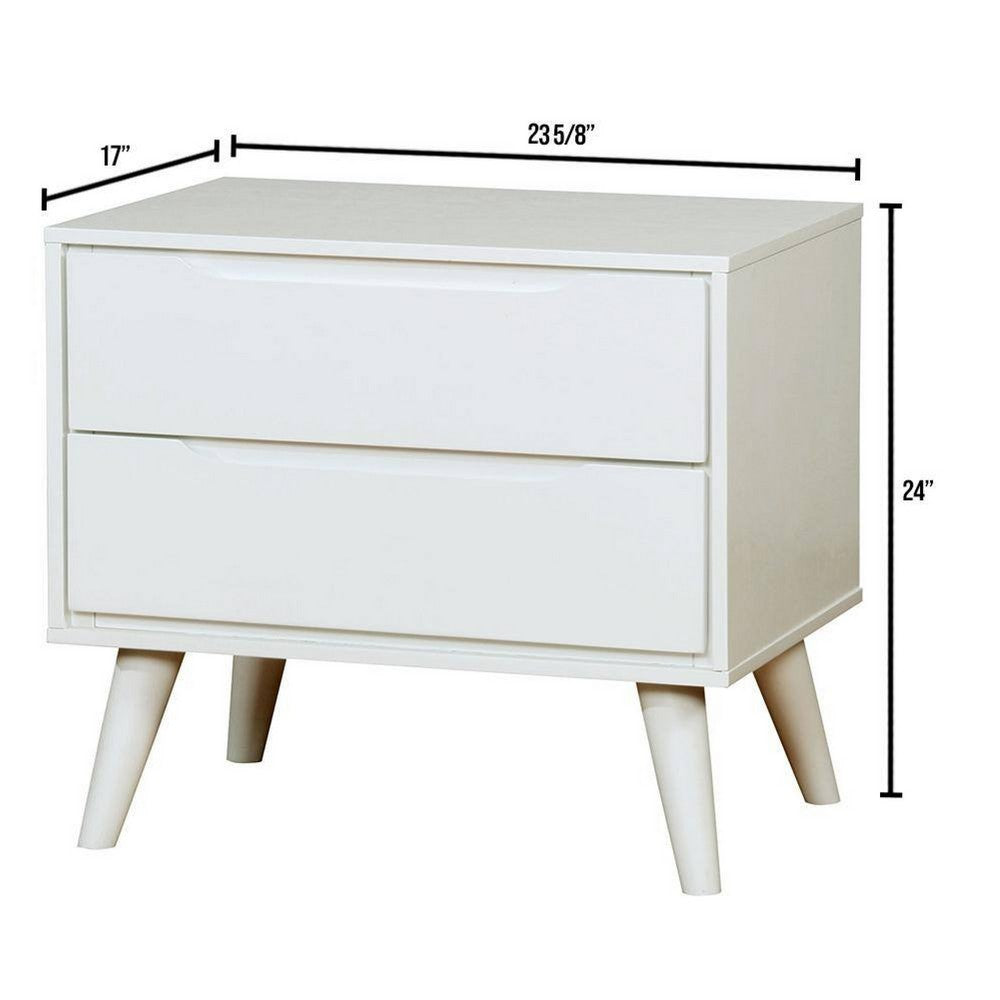 Liza Nightstand | 2 Drawers | Recessed Handles | Tapered Legs | White