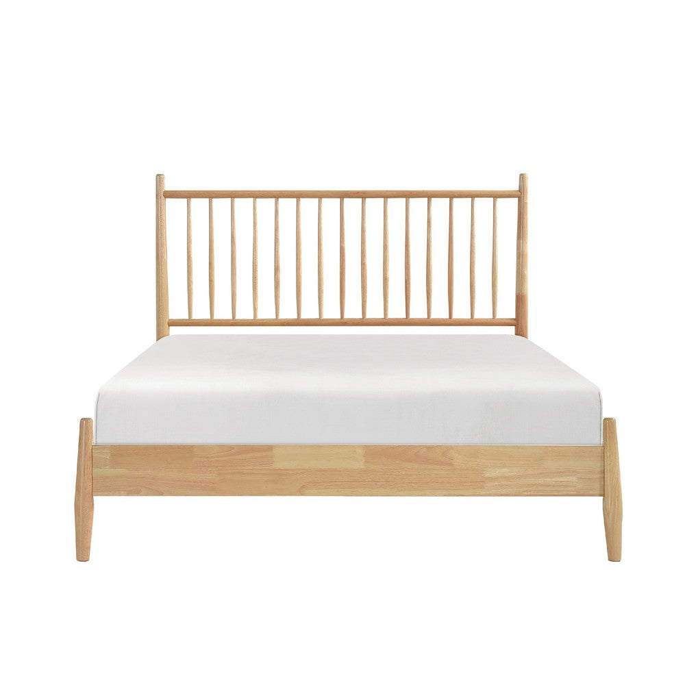 Kell Queen Platform Bed | Vertical Slatted Headboard | Natural Brown