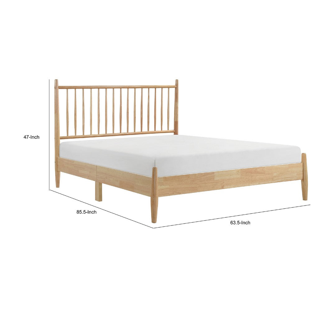 Kell Queen Platform Bed | Vertical Slatted Headboard | Natural Brown