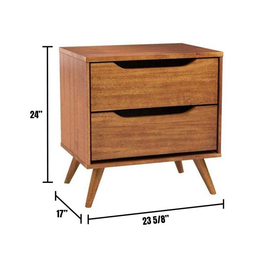 Liza Nightstand | 2 Drawers | Recessed Handles | Tapered Legs | Oak Brown