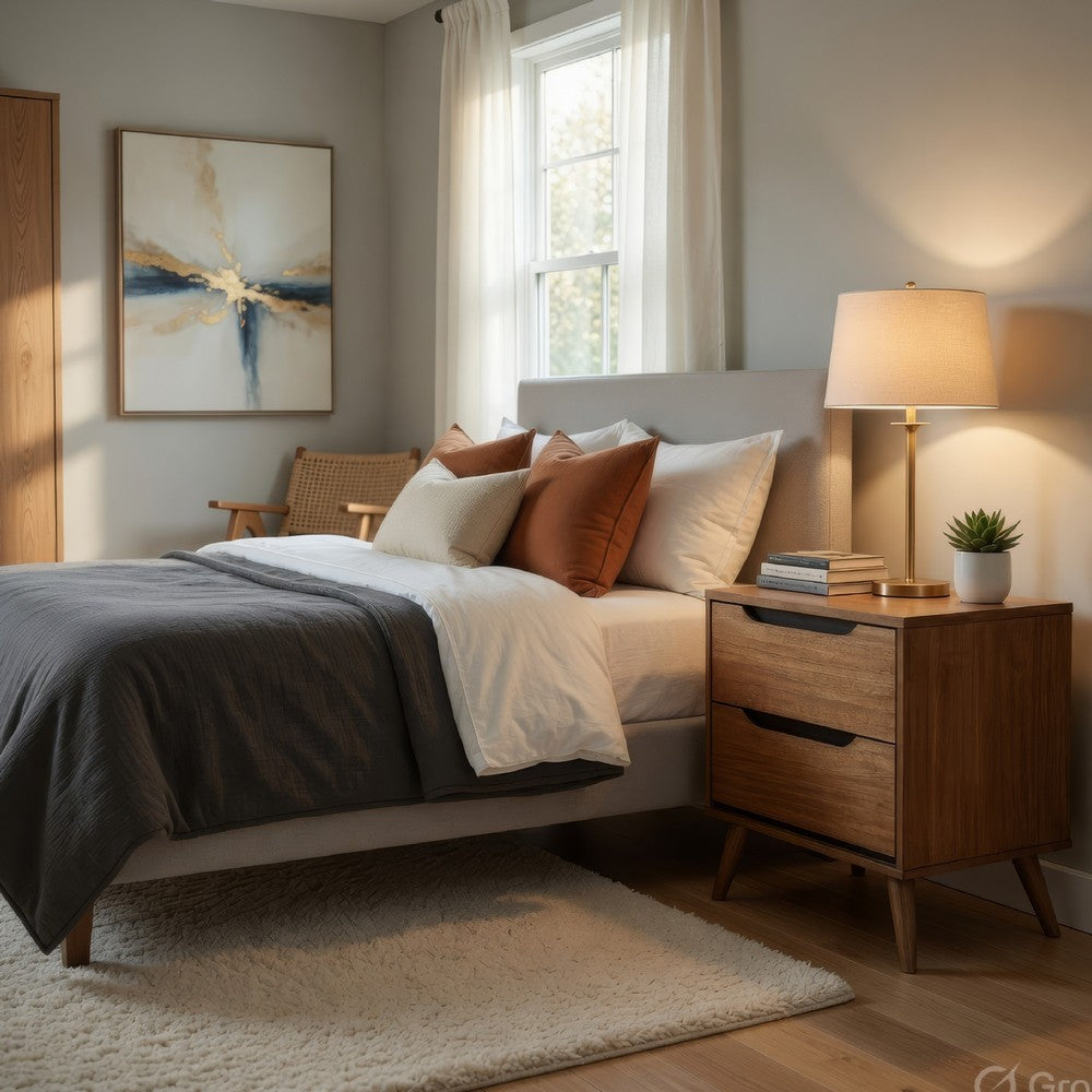 Liza Nightstand | 2 Drawers | Recessed Handles | Tapered Legs | Oak Brown