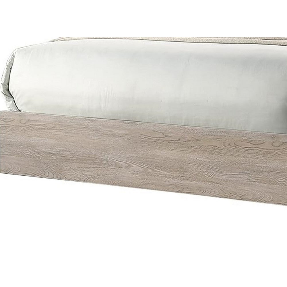 Keza Queen Size Bed | Gray Diamond Tufted Upholstery | Ash Cream Frame