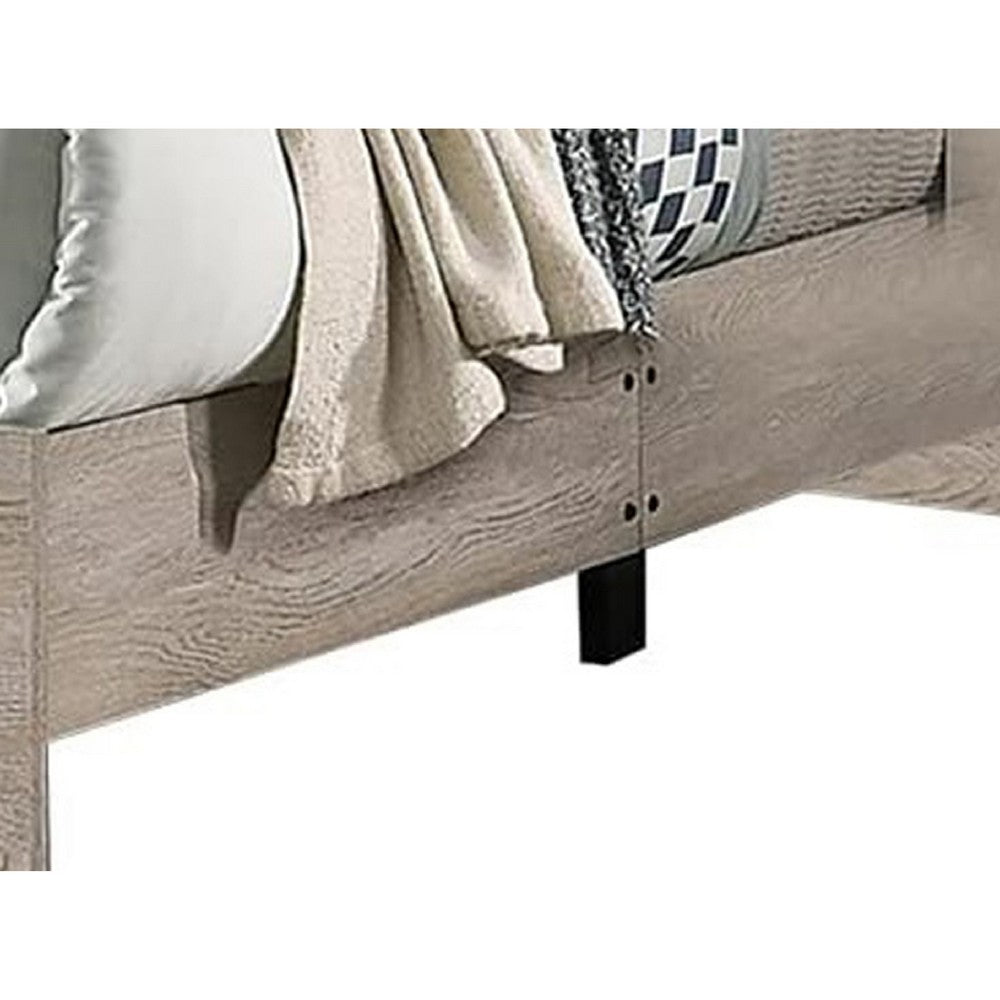 Keza Queen Size Bed | Gray Diamond Tufted Upholstery | Ash Cream Frame