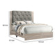 Keza Queen Size Bed | Gray Diamond Tufted Upholstery | Ash Cream Frame