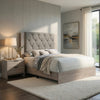 Keza Queen Size Bed | Gray Diamond Tufted Upholstery | Ash Cream Frame