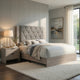 Keza Queen Size Bed | Gray Diamond Tufted Upholstery | Ash Cream Frame