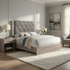 Keza California King Size Bed | Gray Tufted Upholstery | Ash Cream Frame