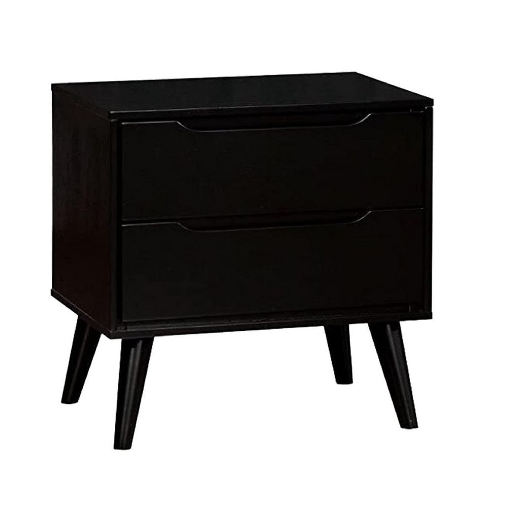 Liza Nightstand | 2 Drawers | Recessed Handles | Tapered Legs | Black