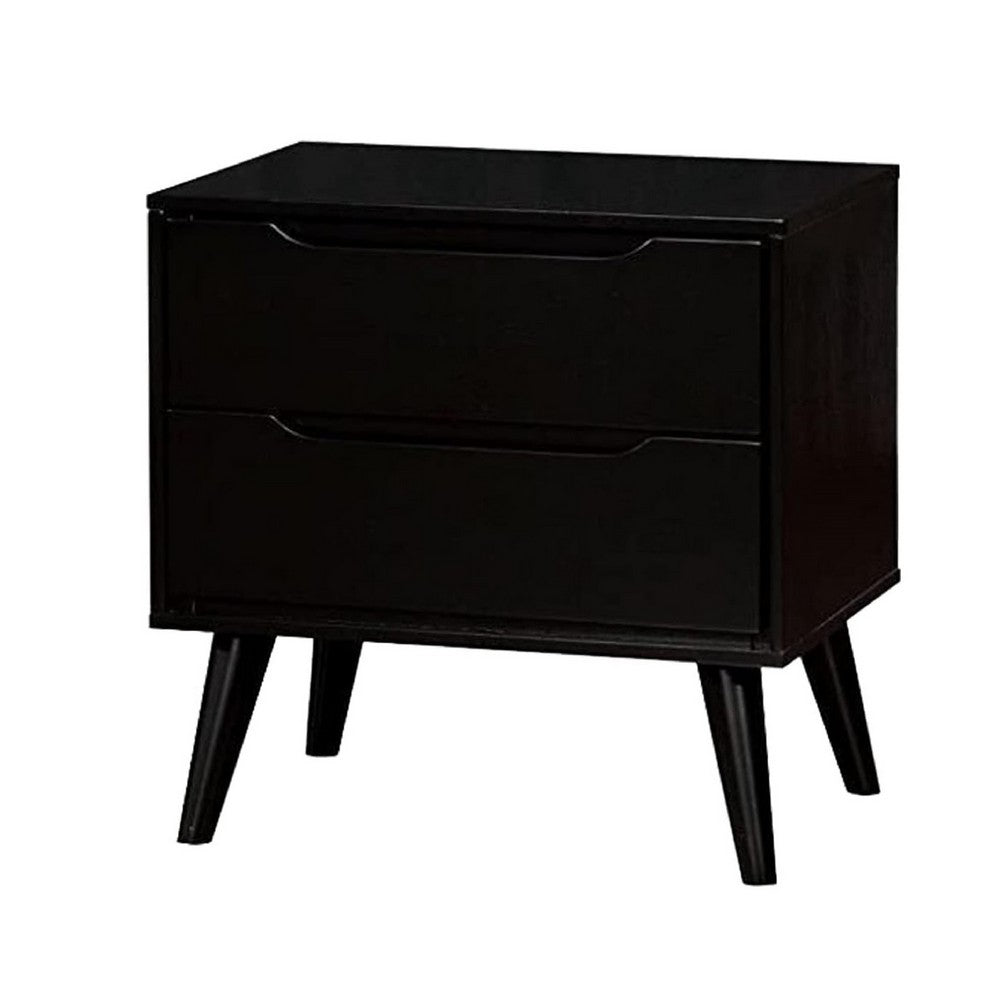 Liza Nightstand | 2 Drawers | Recessed Handles | Tapered Legs | Black