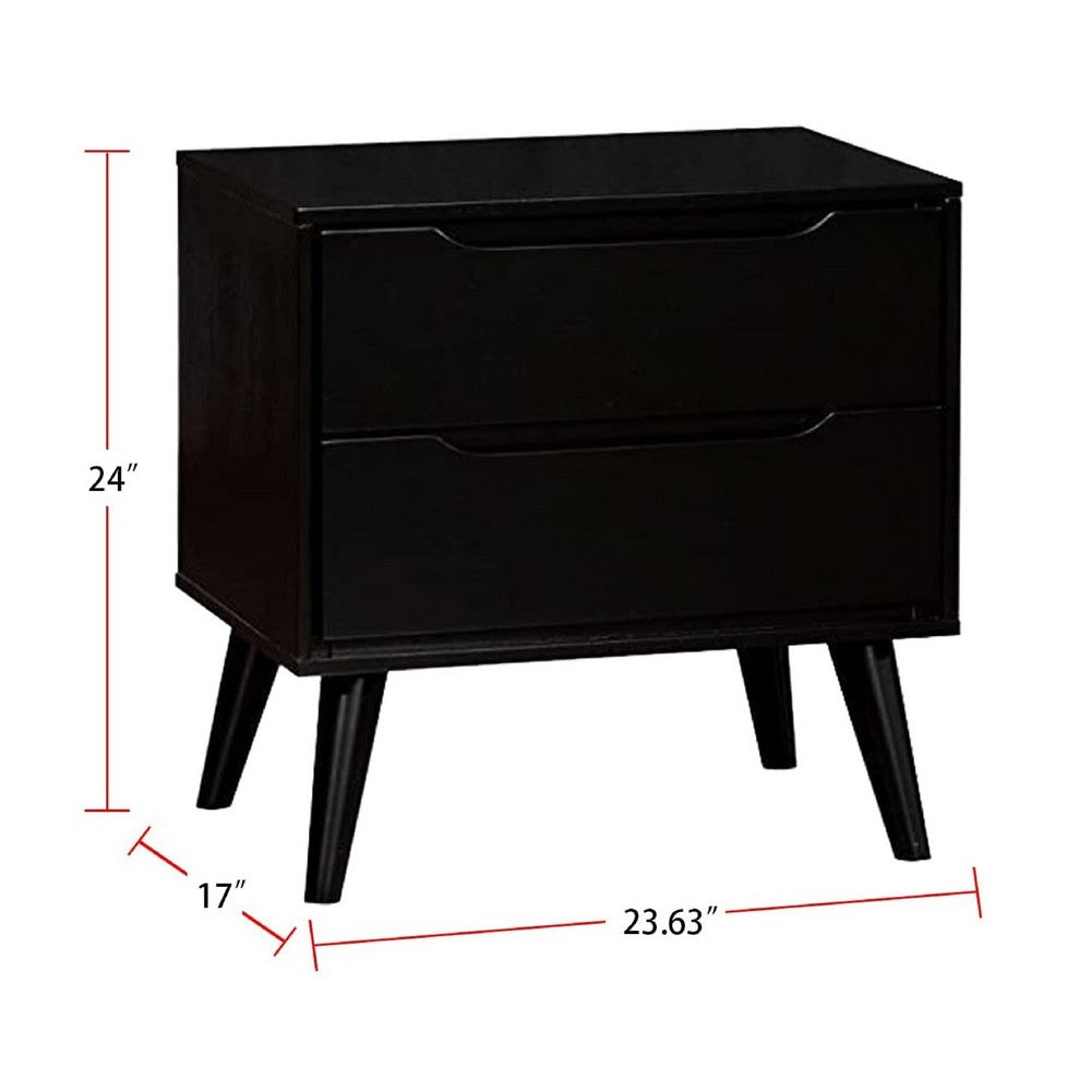 Liza Nightstand | 2 Drawers | Recessed Handles | Tapered Legs | Black