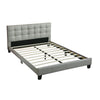 Seza Queen Size Platform Bed | Tufted Light Gray Linen Upholstery