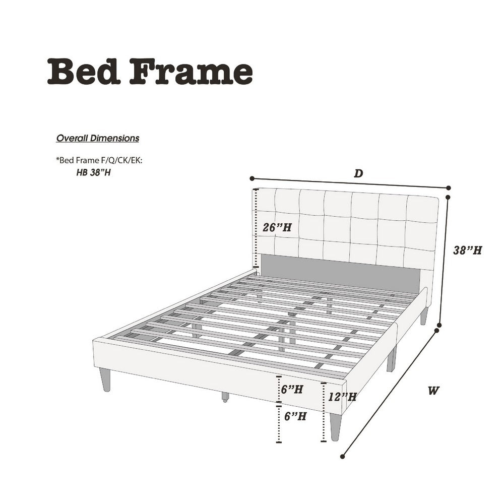 Seza King Size Platform Bed | Tufted Light Gray Linen Upholstery
