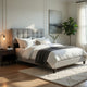 Seza King Size Platform Bed | Tufted Light Gray Linen Upholstery