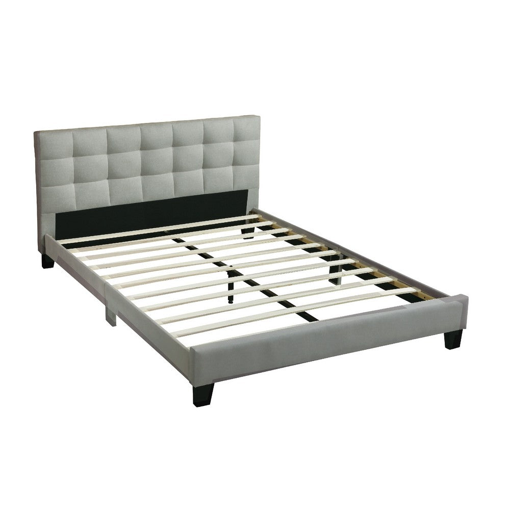Seza Full Size Platform Bed | Tufted Light Gray Linen Upholstery