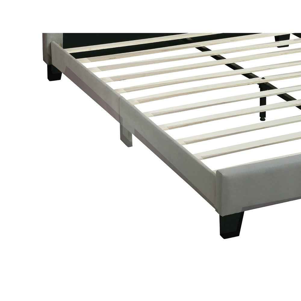 Seza Full Size Platform Bed | Tufted Light Gray Linen Upholstery