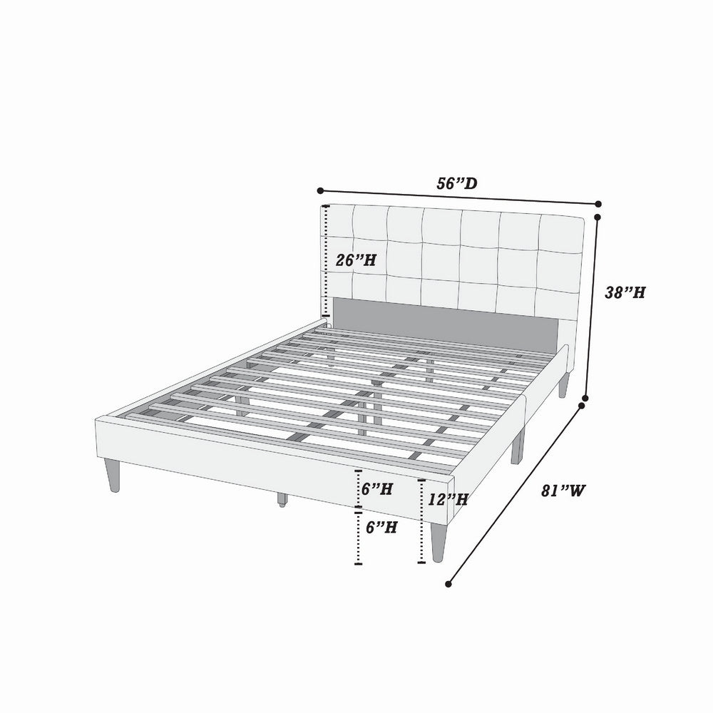 Seza Full Size Platform Bed | Tufted Light Gray Linen Upholstery