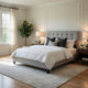 Seza Full Size Platform Bed | Tufted Light Gray Linen Upholstery