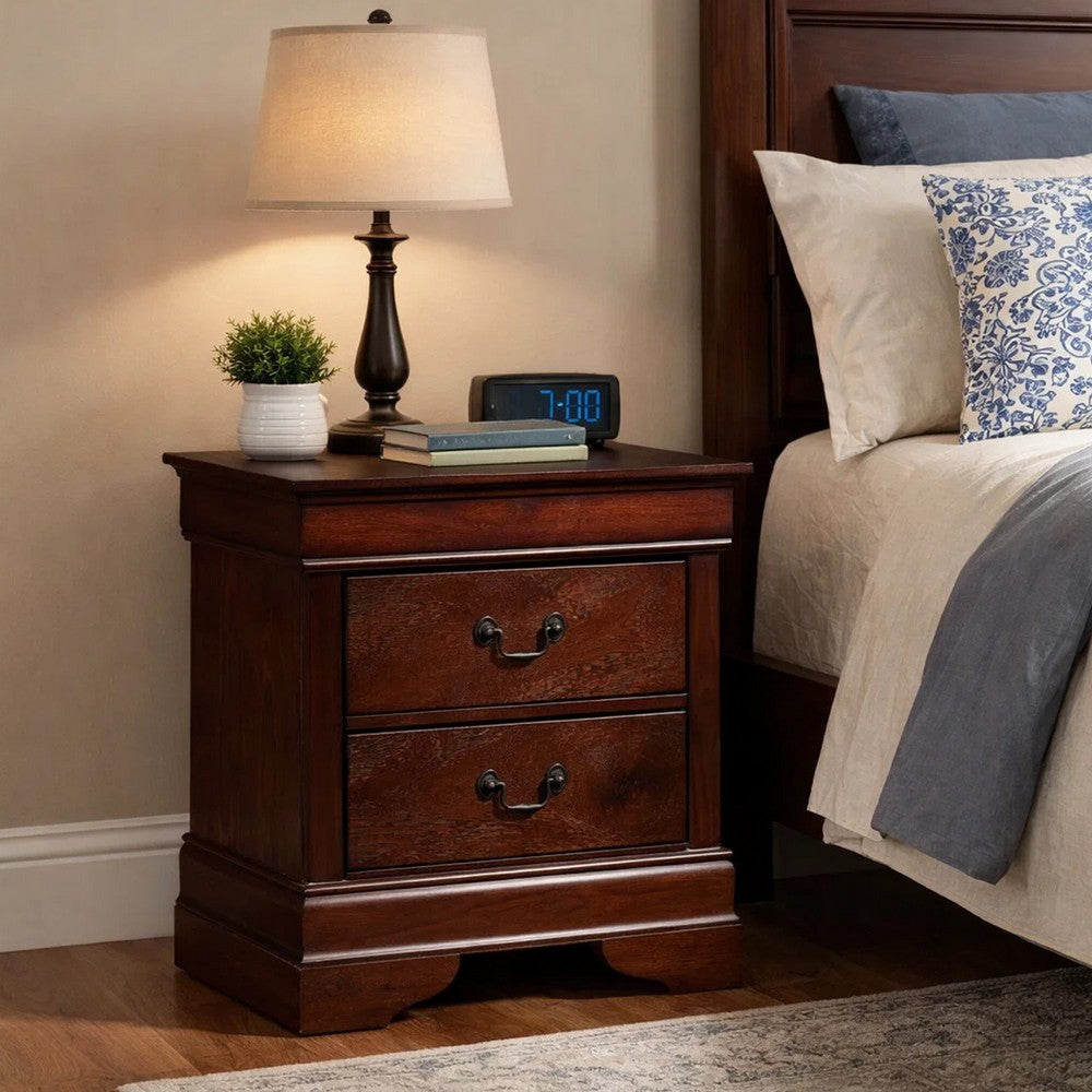 Lezy Nightstand | 2 Drawers | Nickel Pulls | Louis Philippe Cherry Brown