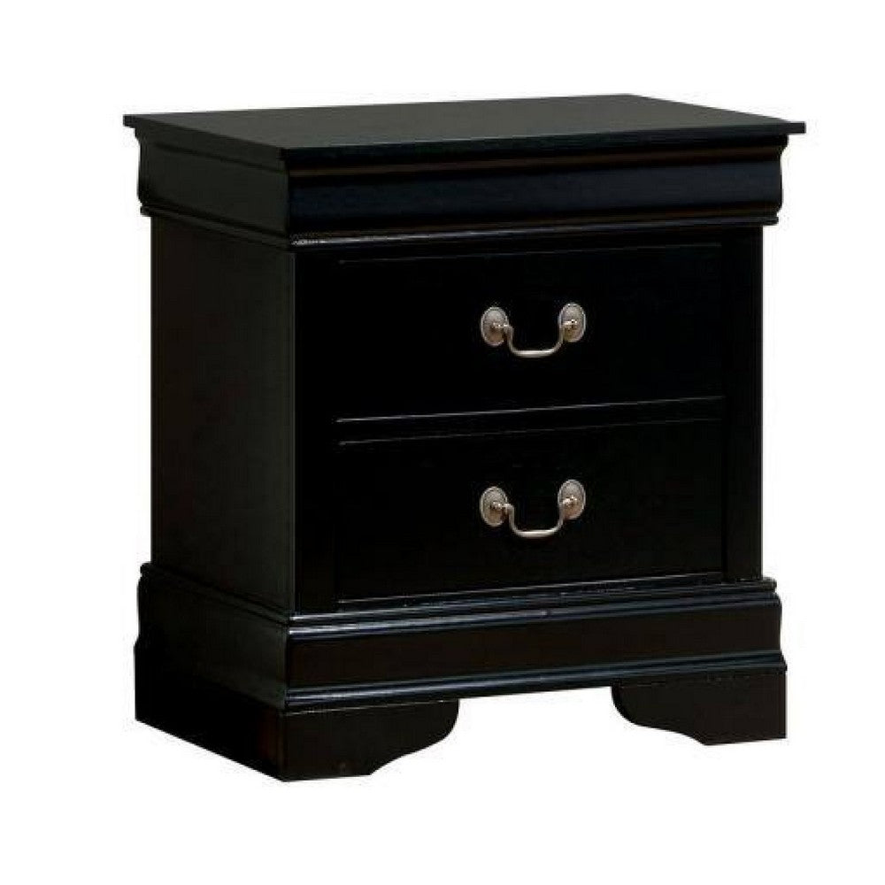 Lezy Nightstand | 2 Drawers | Nickel Pulls | Louis Philippe Black